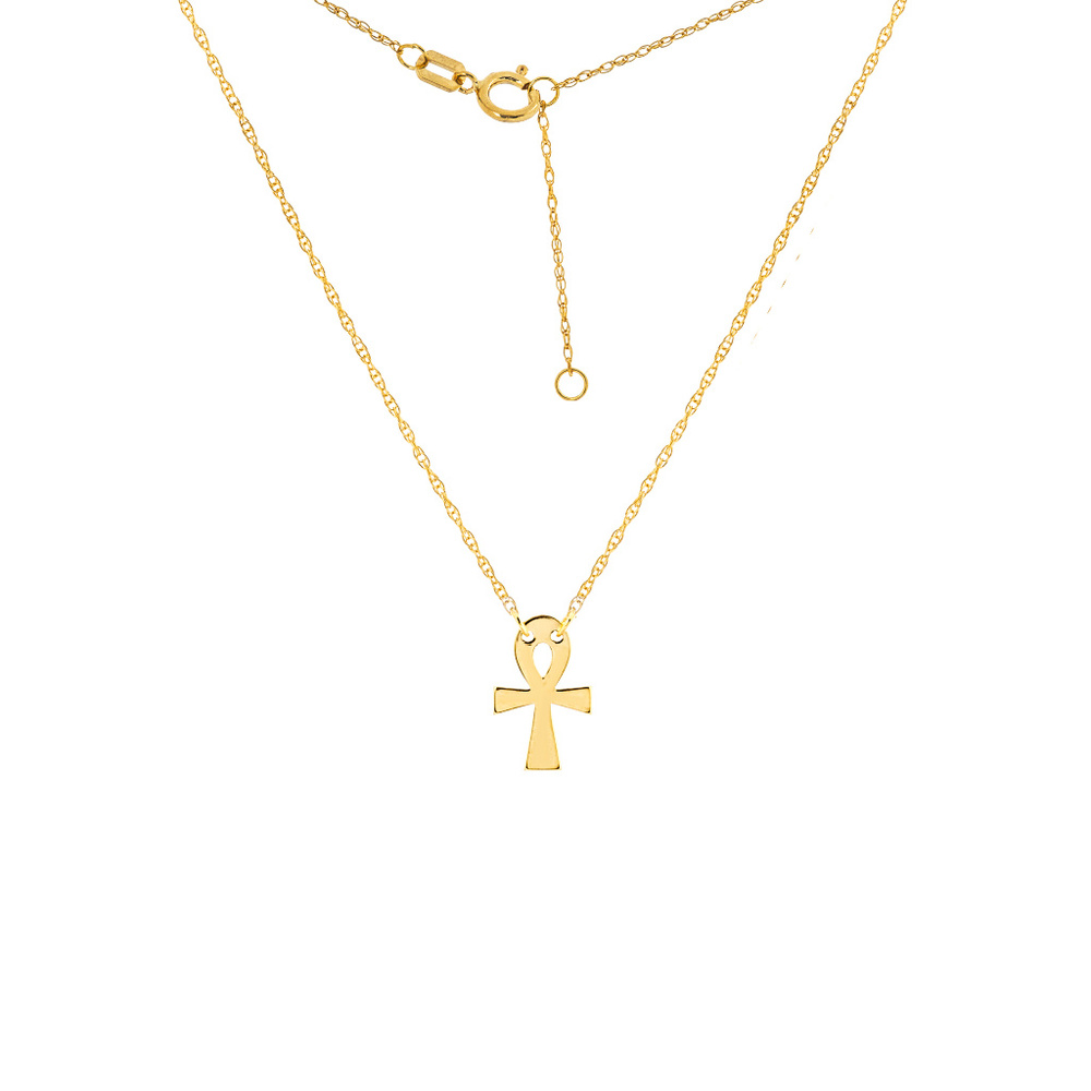 14K Solid Gold Mini Cross Ankh Necklace - Picture 1 of 6